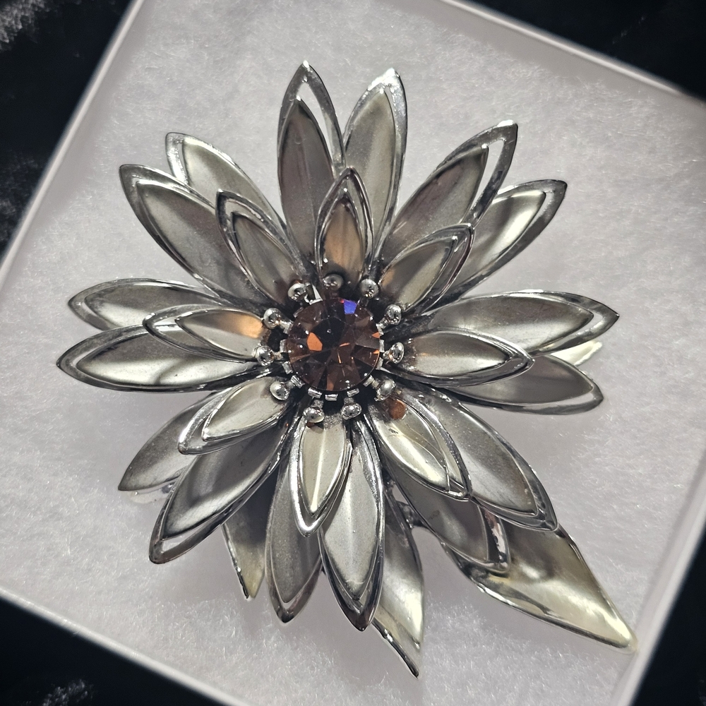 Elegant Silver Floral Brooch